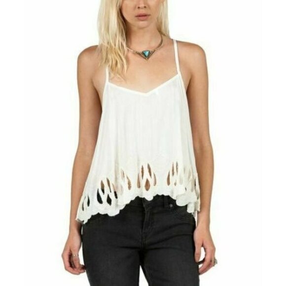 Volcom Women's White Casual Strappy Cut out And Run Cami Top - Picture 1 of 9